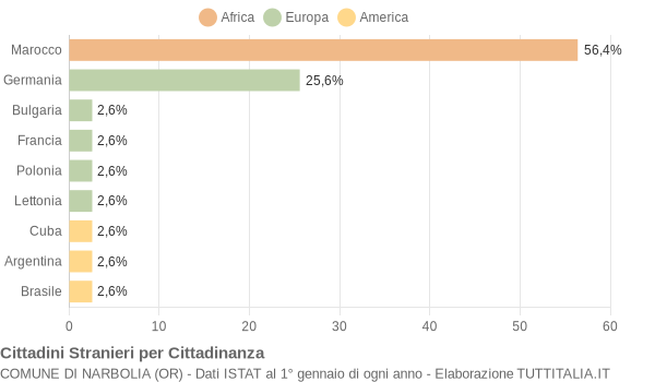 Grafico cittadinanza stranieri - Narbolia 2007