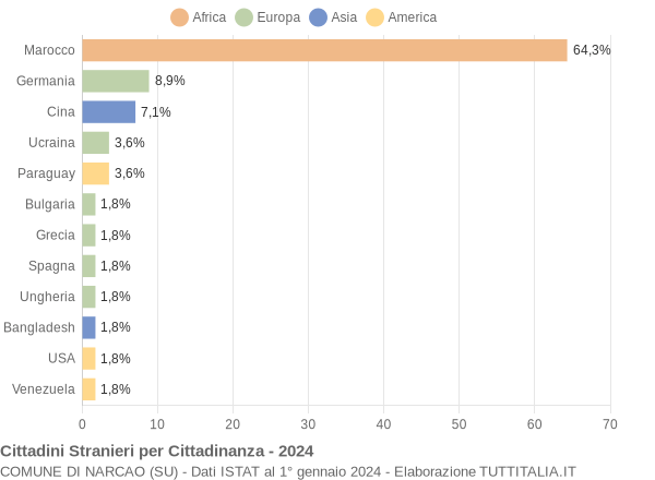 Grafico cittadinanza stranieri - Narcao 2024