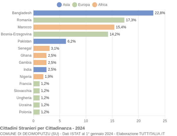 Grafico cittadinanza stranieri - Decimoputzu 2024