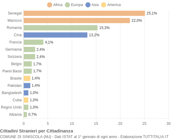Grafico cittadinanza stranieri - Siniscola 2009