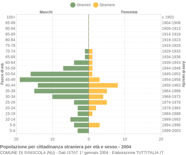 Grafico cittadini stranieri - Siniscola 2004