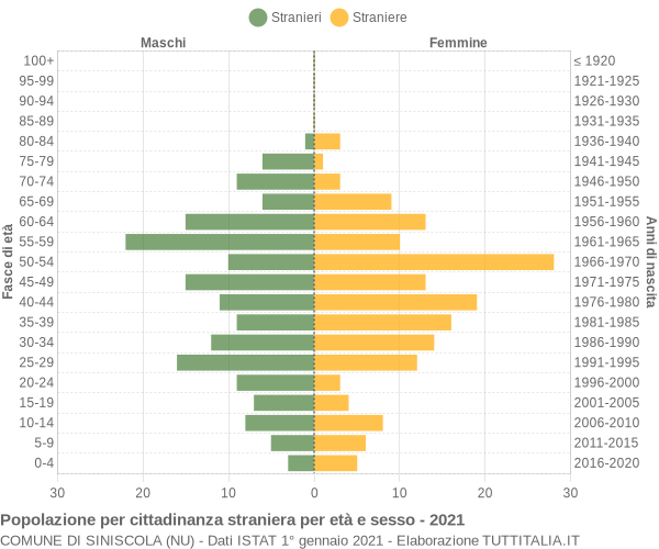 Grafico cittadini stranieri - Siniscola 2021