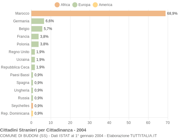 Grafico cittadinanza stranieri - Budoni 2004