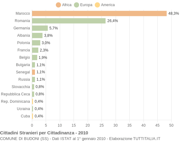 Grafico cittadinanza stranieri - Budoni 2010