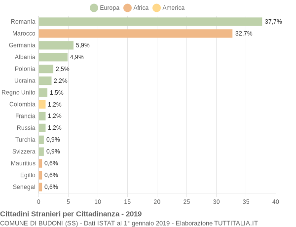 Grafico cittadinanza stranieri - Budoni 2019