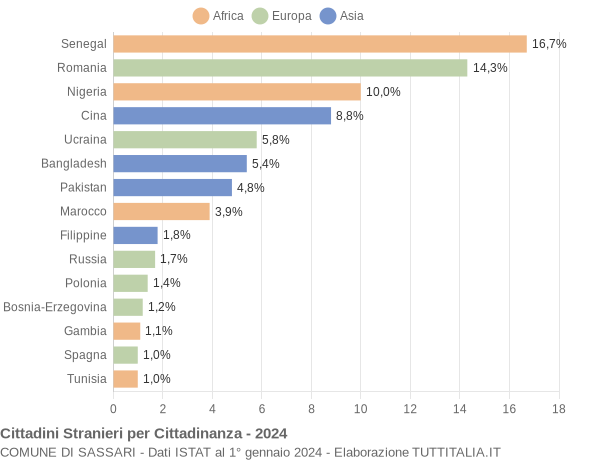 Grafico cittadinanza stranieri - Sassari 2024