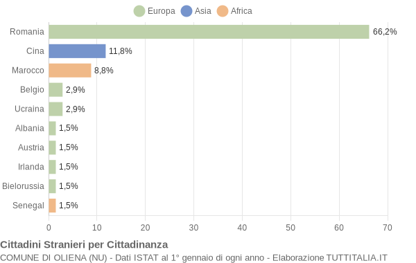 Grafico cittadinanza stranieri - Oliena 2019