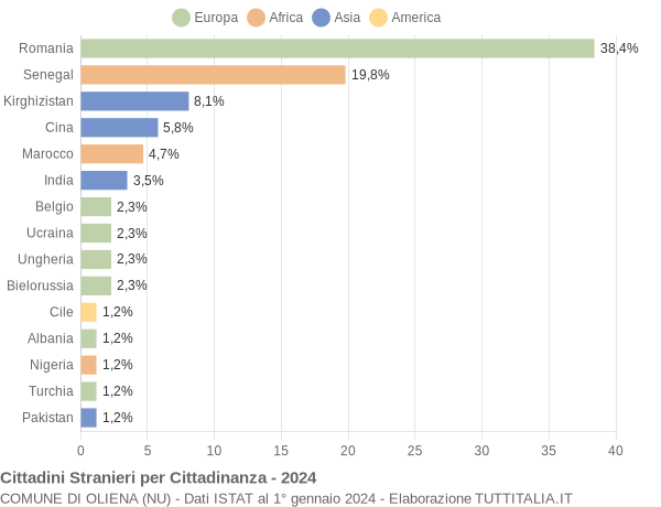 Grafico cittadinanza stranieri - Oliena 2024