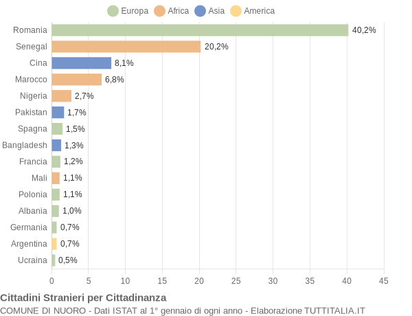 Grafico cittadinanza stranieri - Nuoro 2020