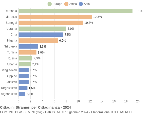 Grafico cittadinanza stranieri - Assemini 2024