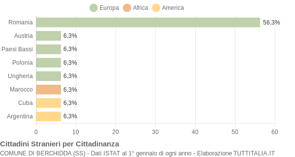 Grafico cittadinanza stranieri - Berchidda 2010