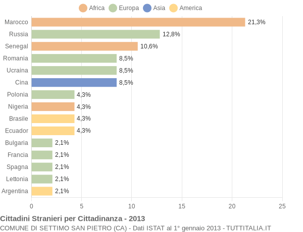 Grafico cittadinanza stranieri - Settimo San Pietro 2013