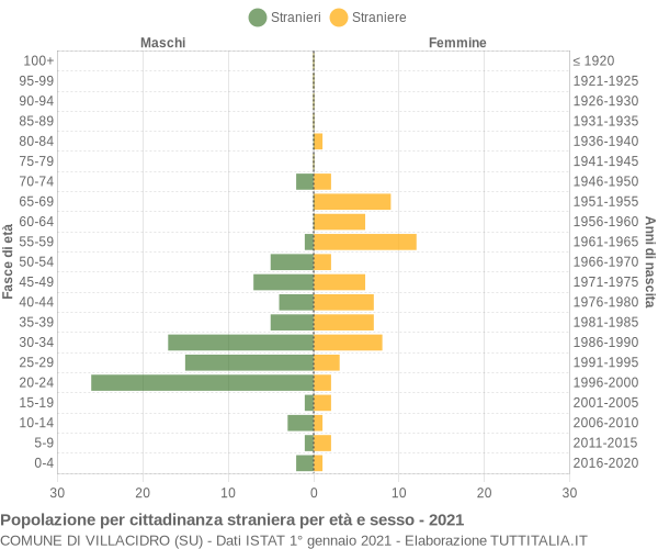 Grafico cittadini stranieri - Villacidro 2021