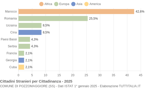 Grafico cittadinanza stranieri - Pozzomaggiore 2025