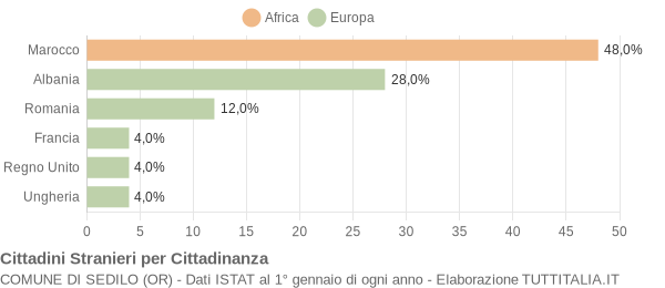 Grafico cittadinanza stranieri - Sedilo 2005