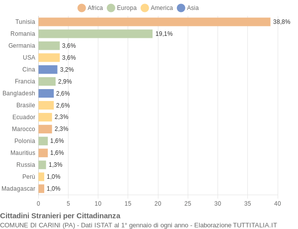 Grafico cittadinanza stranieri - Carini 2008