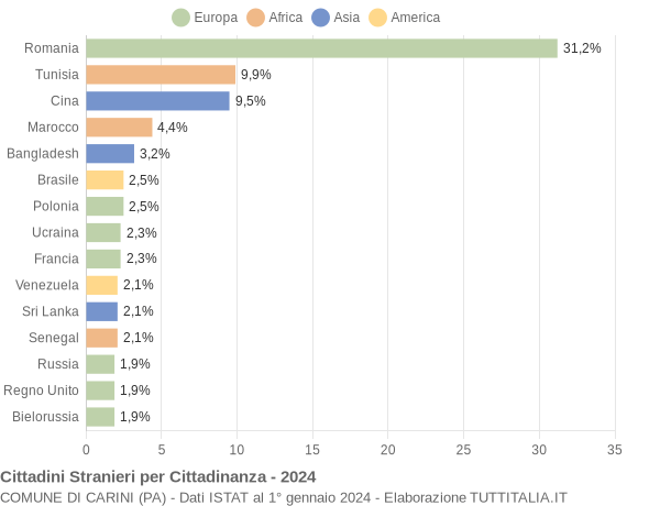 Grafico cittadinanza stranieri - Carini 2024