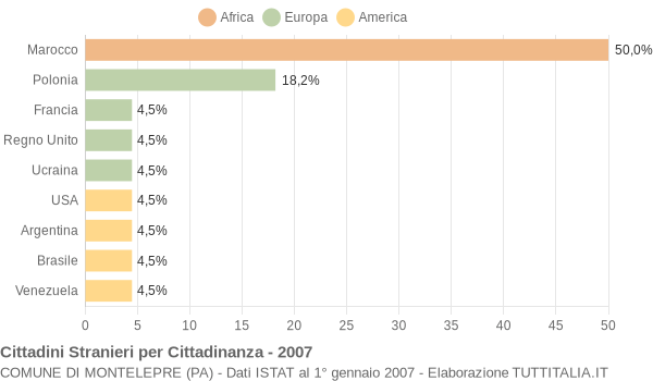 Grafico cittadinanza stranieri - Montelepre 2007
