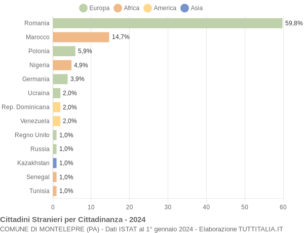 Grafico cittadinanza stranieri - Montelepre 2024