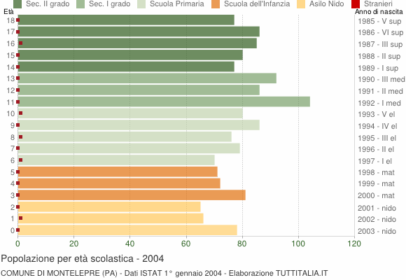Grafico Popolazione in età scolastica - Montelepre 2004