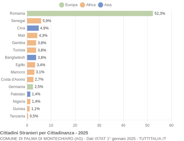 Grafico cittadinanza stranieri - Palma di Montechiaro 2025
