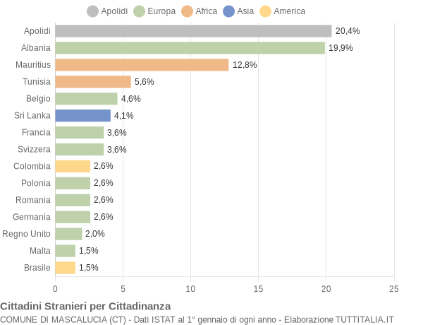 Grafico cittadinanza stranieri - Mascalucia 2004