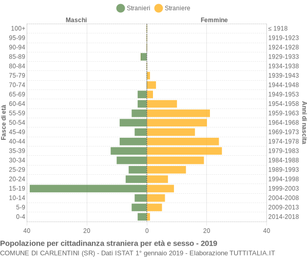 Grafico cittadini stranieri - Carlentini 2019