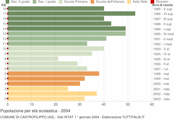 Grafico Popolazione in età scolastica - Castrofilippo 2004