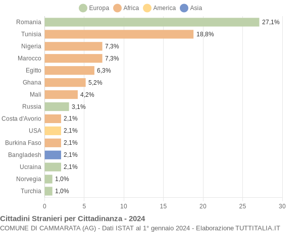 Grafico cittadinanza stranieri - Cammarata 2024