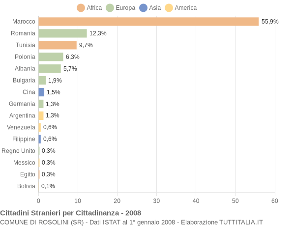 Grafico cittadinanza stranieri - Rosolini 2008