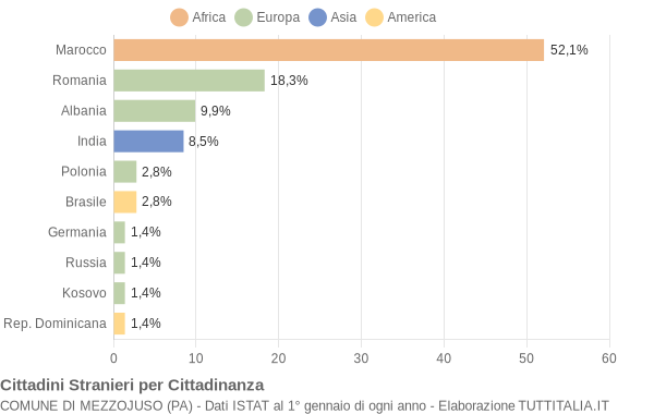 Grafico cittadinanza stranieri - Mezzojuso 2013