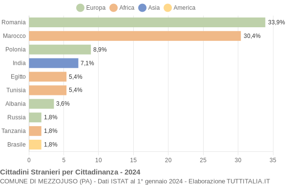 Grafico cittadinanza stranieri - Mezzojuso 2024