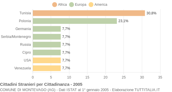 Grafico cittadinanza stranieri - Montevago 2005