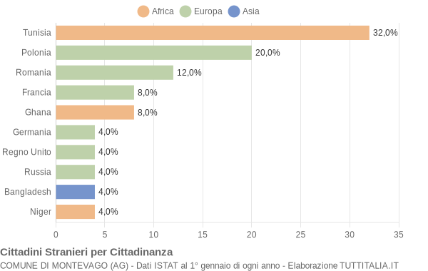 Grafico cittadinanza stranieri - Montevago 2009