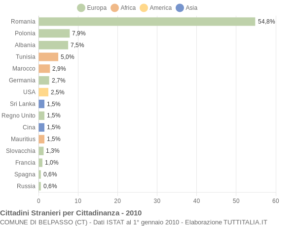 Grafico cittadinanza stranieri - Belpasso 2010