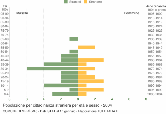 Grafico cittadini stranieri - Merì 2004