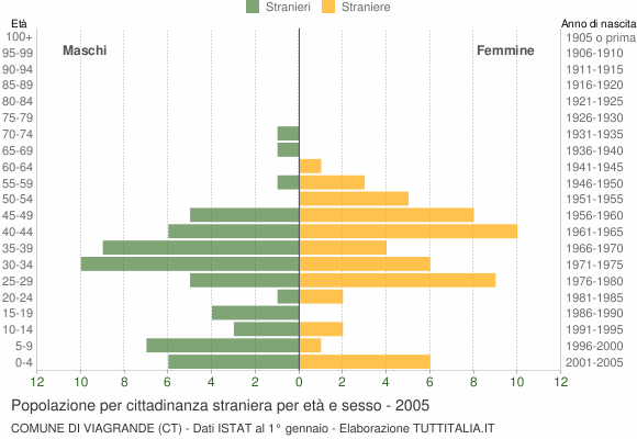 Grafico cittadini stranieri - Viagrande 2005