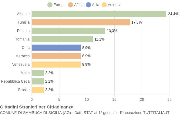 Grafico cittadinanza stranieri - Sambuca di Sicilia 2007