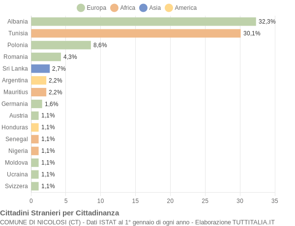 Grafico cittadinanza stranieri - Nicolosi 2008