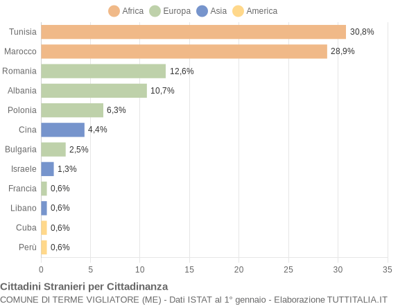 Grafico cittadinanza stranieri - Terme Vigliatore 2007