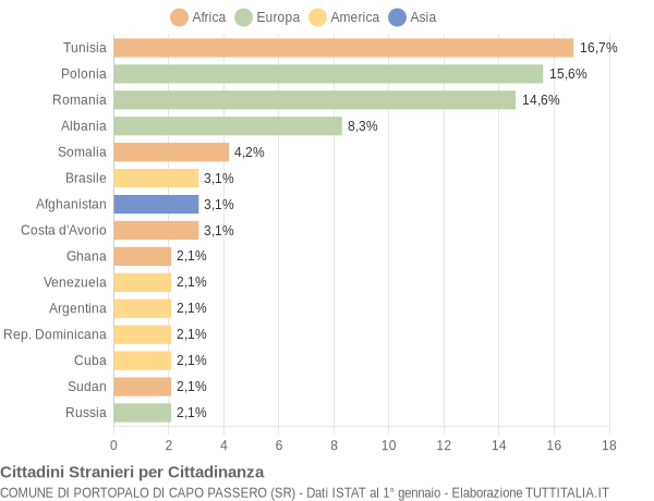 Grafico cittadinanza stranieri - Portopalo di Capo Passero 2010