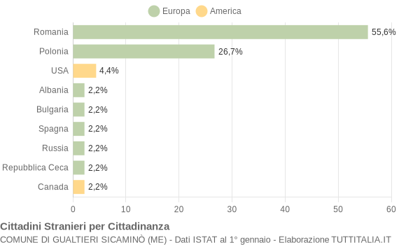 Grafico cittadinanza stranieri - Gualtieri Sicaminò 2008