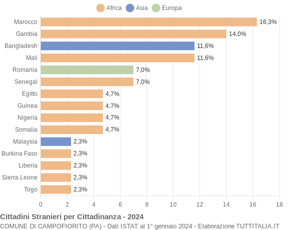 Grafico cittadinanza stranieri - Campofiorito 2024