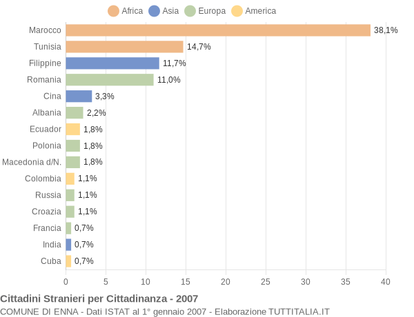 Grafico cittadinanza stranieri - Enna 2007