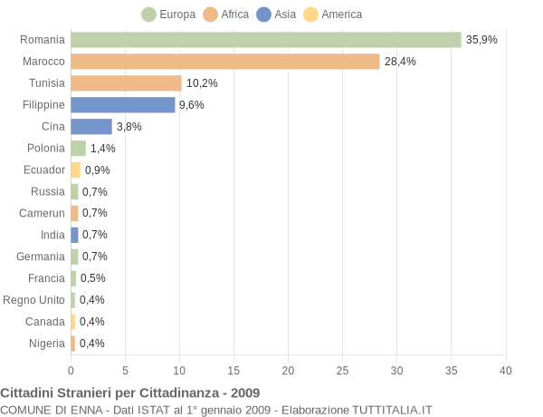 Grafico cittadinanza stranieri - Enna 2009