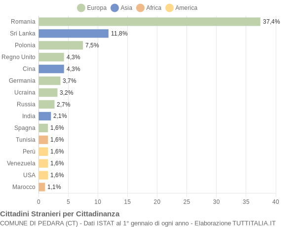 Grafico cittadinanza stranieri - Pedara 2019