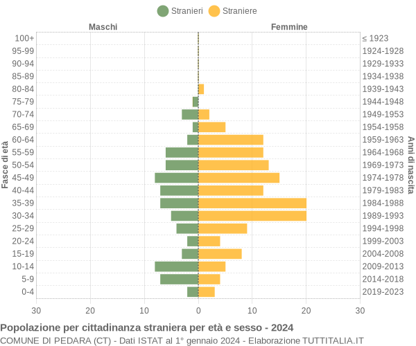 Grafico cittadini stranieri - Pedara 2024