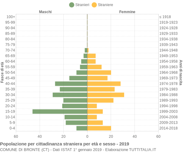 Grafico cittadini stranieri - Bronte 2019