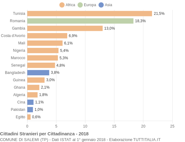 Grafico cittadinanza stranieri - Salemi 2018