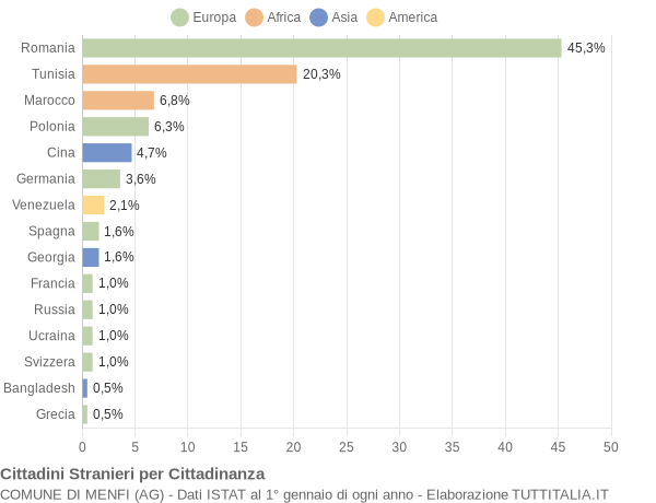 Grafico cittadinanza stranieri - Menfi 2009